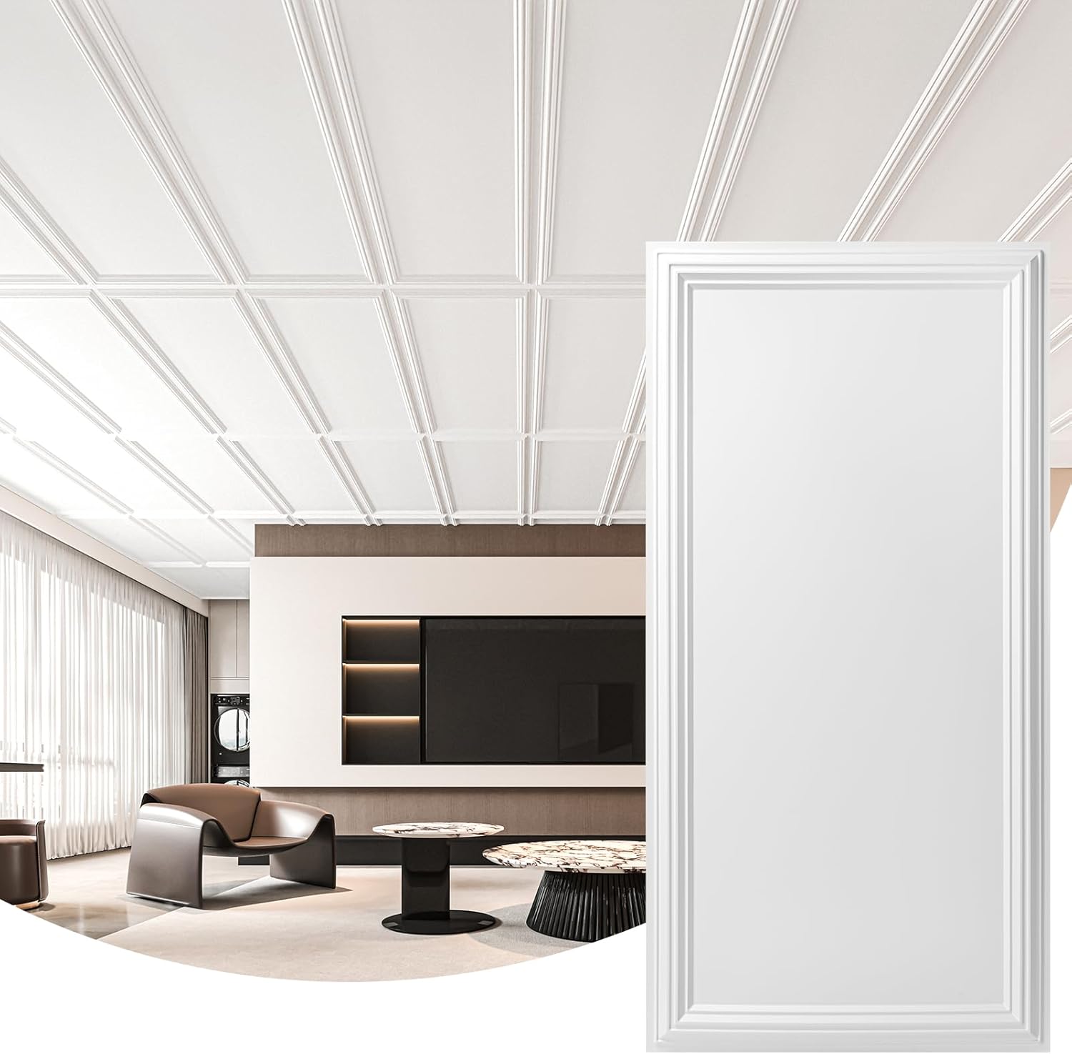 Art3d Drop Ceiling Tiles 48x24, Decorative PVC Ceiling Panels, Waterproof Rustproof and Durable 12-Pack, Glue Down, Rectangular White